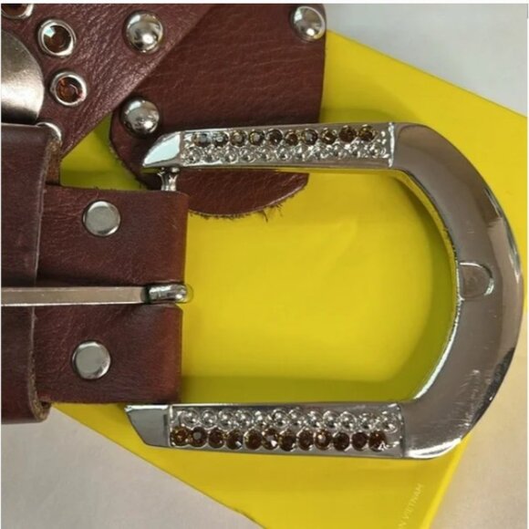 Brown Studded Leather Belt with Decorative Buckle - Unbranded main image 7